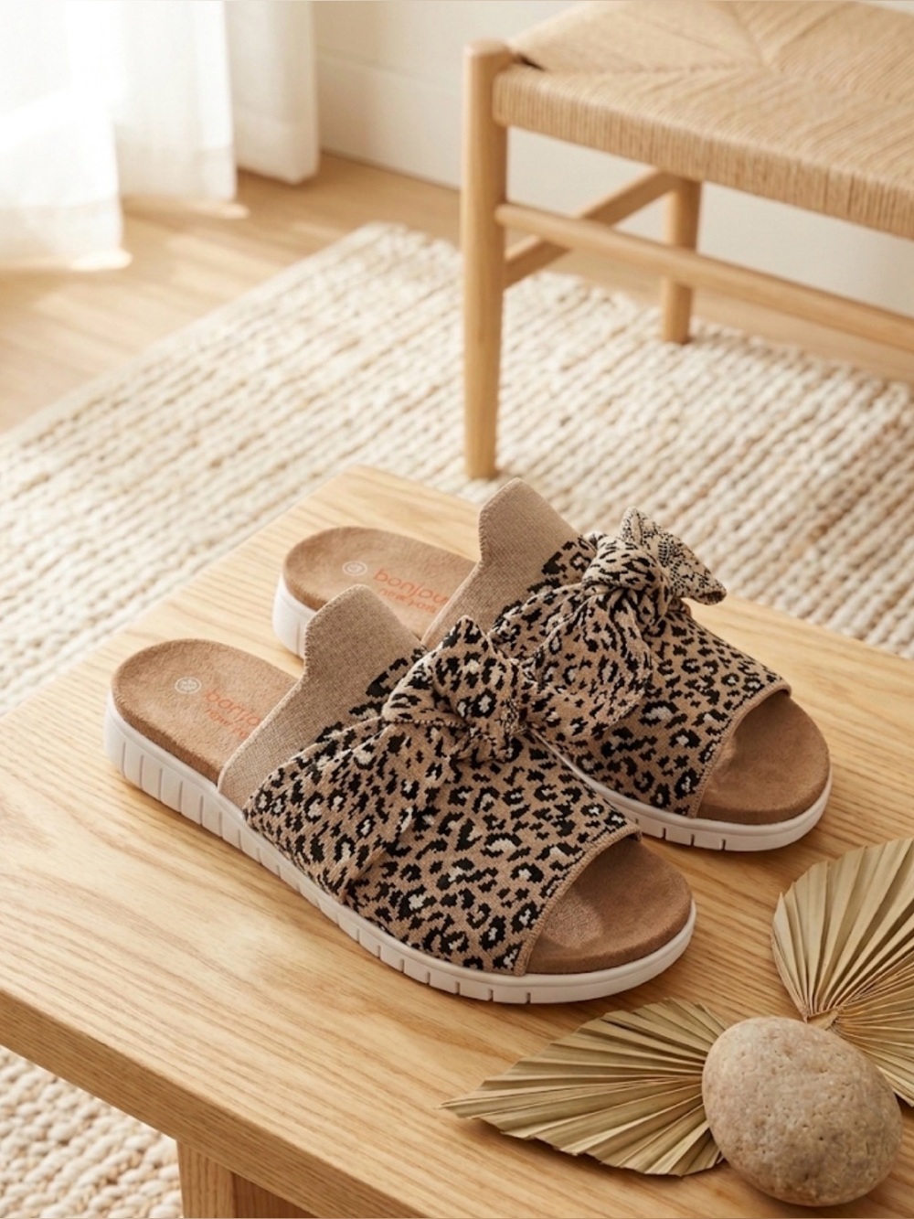 Bernie Mev Leopard Print Slide Sandals - Beige Casual Comfort NEW